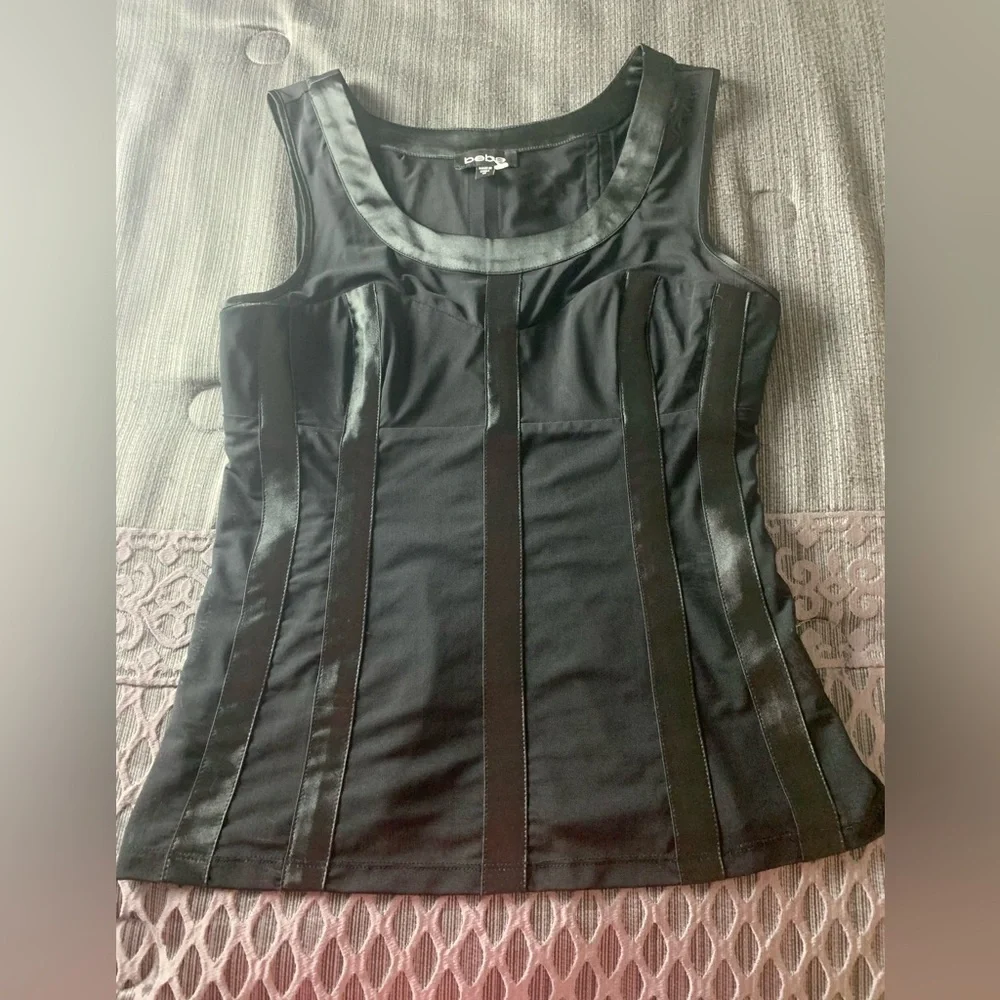 Bebe Mesh Satin Corset Top Black Medium - Picture 7 of 16